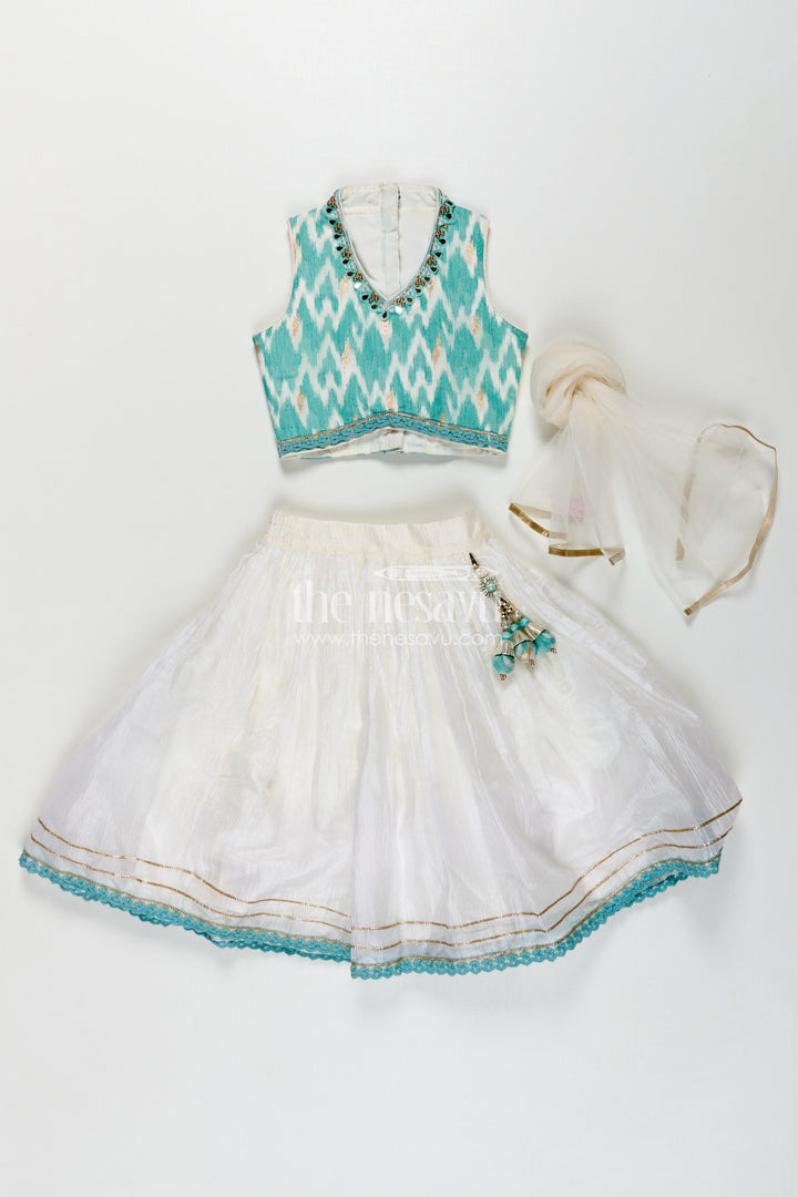 The Nesavu Girls Lehenga Choli Girls Chinon Silk Latest Collection Lehenga Choli in Aqua Blue with Mirror Embroidery and Dupatta Nesavu Latest Collection Girls Chinon Silk Lehenga Choli Aqua Blue Mirror Embroidery Dupatta | The Nesavu