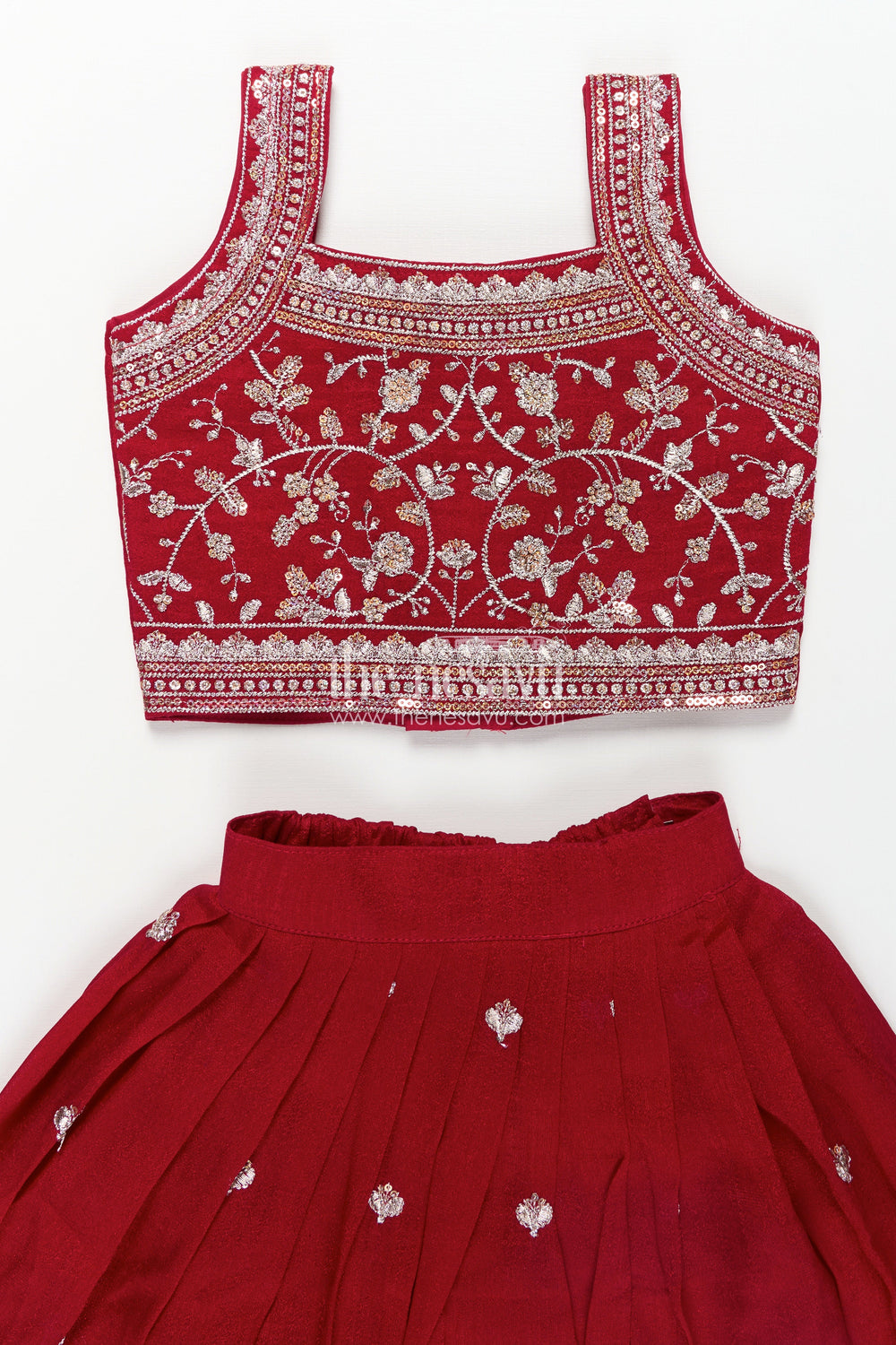 The Nesavu Girls Lehenga Choli Girls Chinon Silk Party Wear Dresses Maroon Lehenga Choli Set with Embroidered Blouse and Dupatta Nesavu Girls Party Wear Dresses Maroon Chinon Silk Lehenga Choli Designer Embroidery Dupatta | The Nesavu