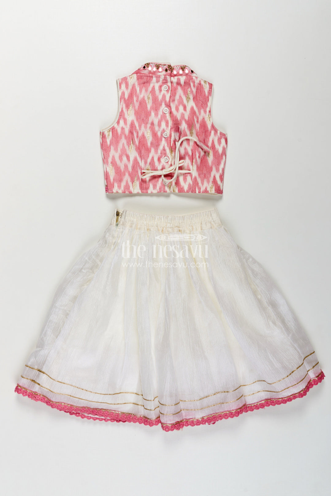 The Nesavu Girls Lehenga Choli Girls Chinon Silk Stylish Party Wear Dresses Lehenga Choli in Pink with Mirror Embroidery and Tassels Nesavu Stylish Party Wear Dresses Chinon Silk Lehenga Choli Pink Mirror Embroidery Girls | The Nesavu