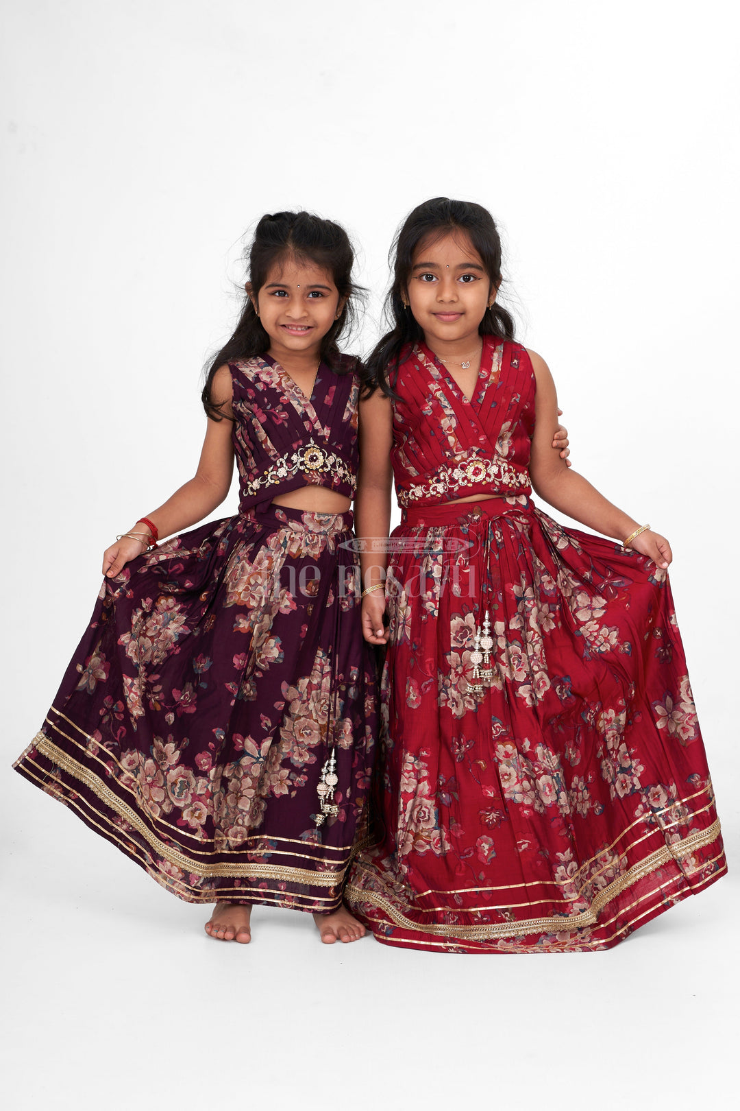 The Nesavu Girls Lehenga Choli Girls Choli Ghagra Choli Set in Chanderi with Floral Embroidery and Matching Dupatta for Festive Wear Nesavu Nesavu Girls Choli Ghagra Choli Set Chanderi Floral Embroidery Diwali Festive Gatherings