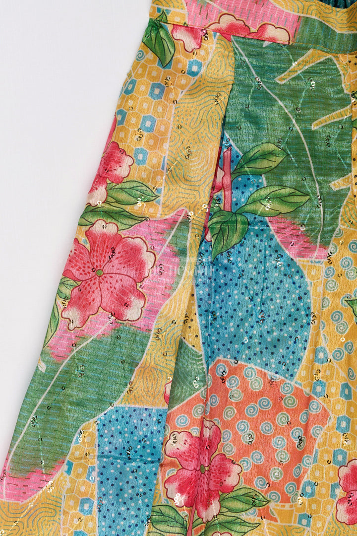 The Nesavu Girls Sharara / Plazo Set Girls Choli Plazo Suit with Floral Digital Print and Embellished Blouse for a Festive Look Nesavu Girls Choli Plazo Suit Floral Digital Print Embroidered Blouse | The Nesavu