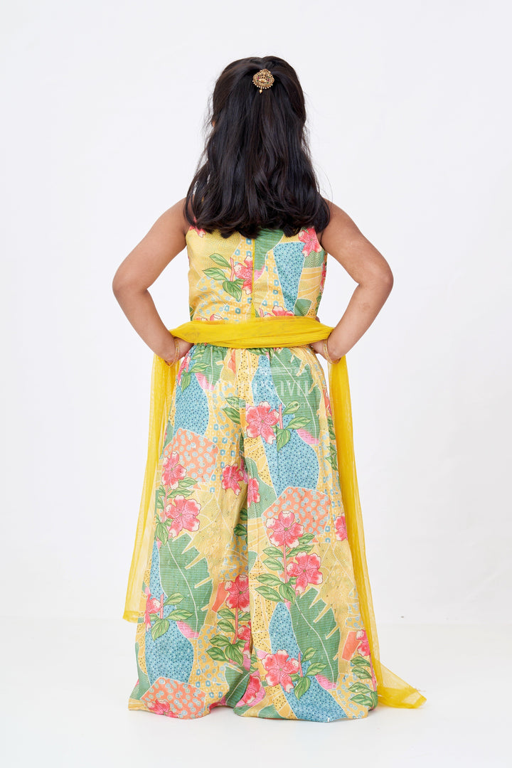 The Nesavu Girls Sharara / Plazo Set Girls Choli Plazo Suit with Floral Digital Print and Embellished Blouse for a Festive Look Nesavu Girls Choli Plazo Suit Floral Digital Print Embroidered Blouse | The Nesavu