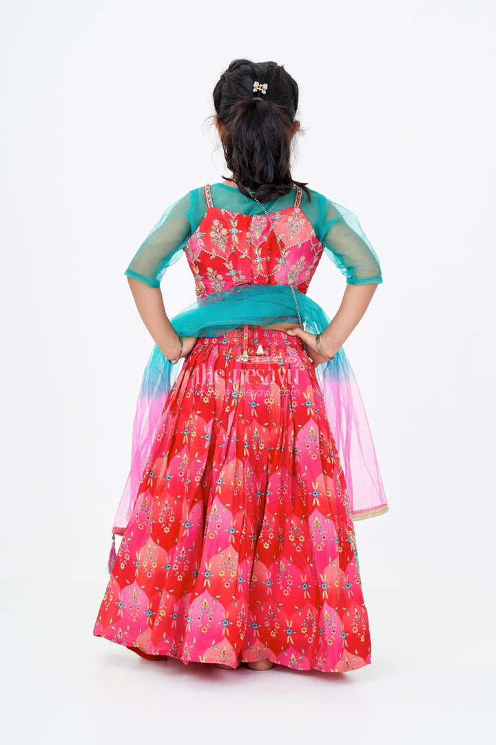 The Nesavu Girls Lehenga Choli Girls Choli with Placement Print and Embroidery Featuring a Flared Lehenga for Special Occasions Nesavu Girls Choli Placement Print Embroidery Paired Flared Lehenga Weddings | The Nesavu