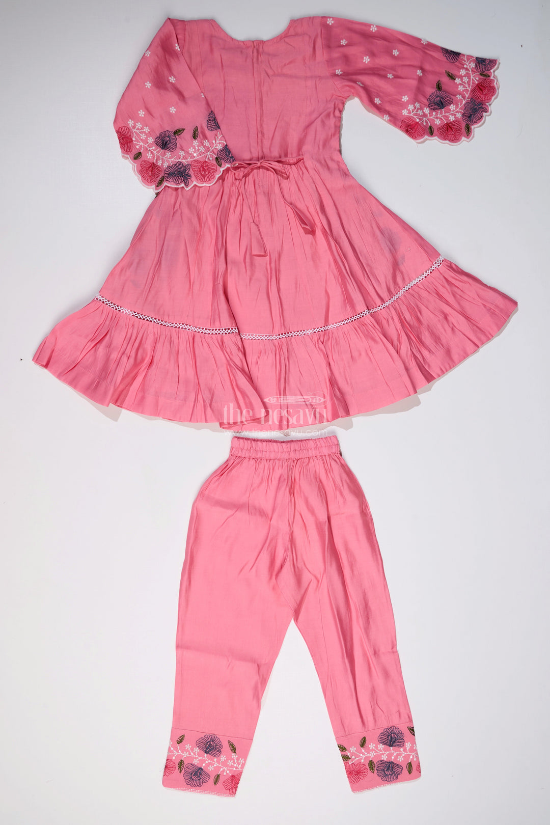 The Nesavu Girls Churidar Sets Girls Churidar Plazo Set with Floral Embroidery and Flowy Dupatta for a Graceful Ethnic Look Nesavu Girls Churidar Plazo Set Floral Embroidery Ombre Dupatta | The Nesavu