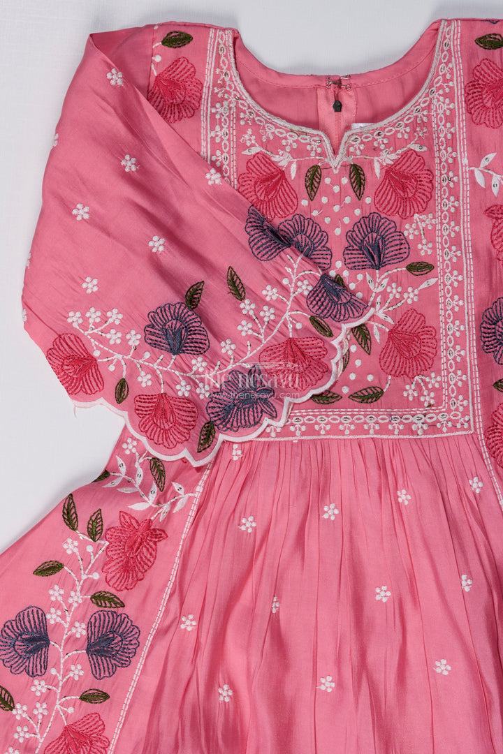 The Nesavu Girls Churidar Sets Girls Churidar Plazo Set with Floral Embroidery and Flowy Dupatta for a Graceful Ethnic Look Nesavu Girls Churidar Plazo Set Floral Embroidery Ombre Dupatta | The Nesavu