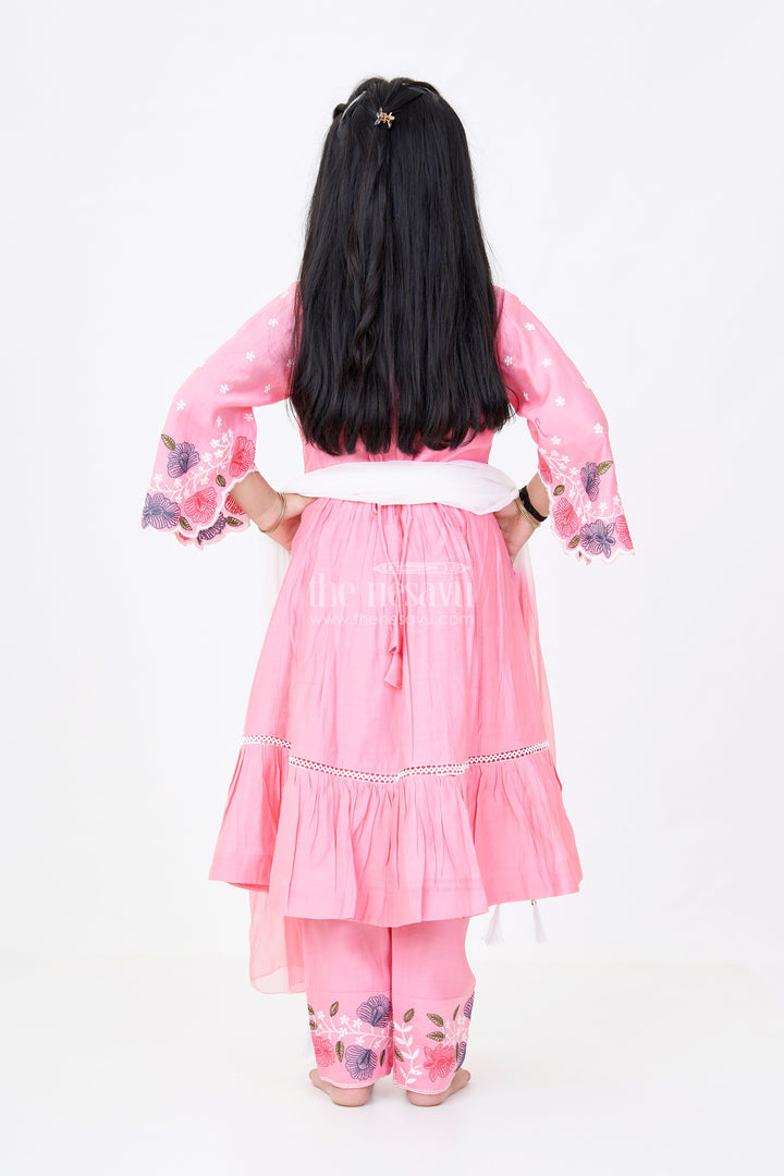 The Nesavu Girls Churidar Sets Girls Churidar Plazo Set with Floral Embroidery and Flowy Dupatta for a Graceful Ethnic Look Nesavu Girls Churidar Plazo Set Floral Embroidery Ombre Dupatta | The Nesavu