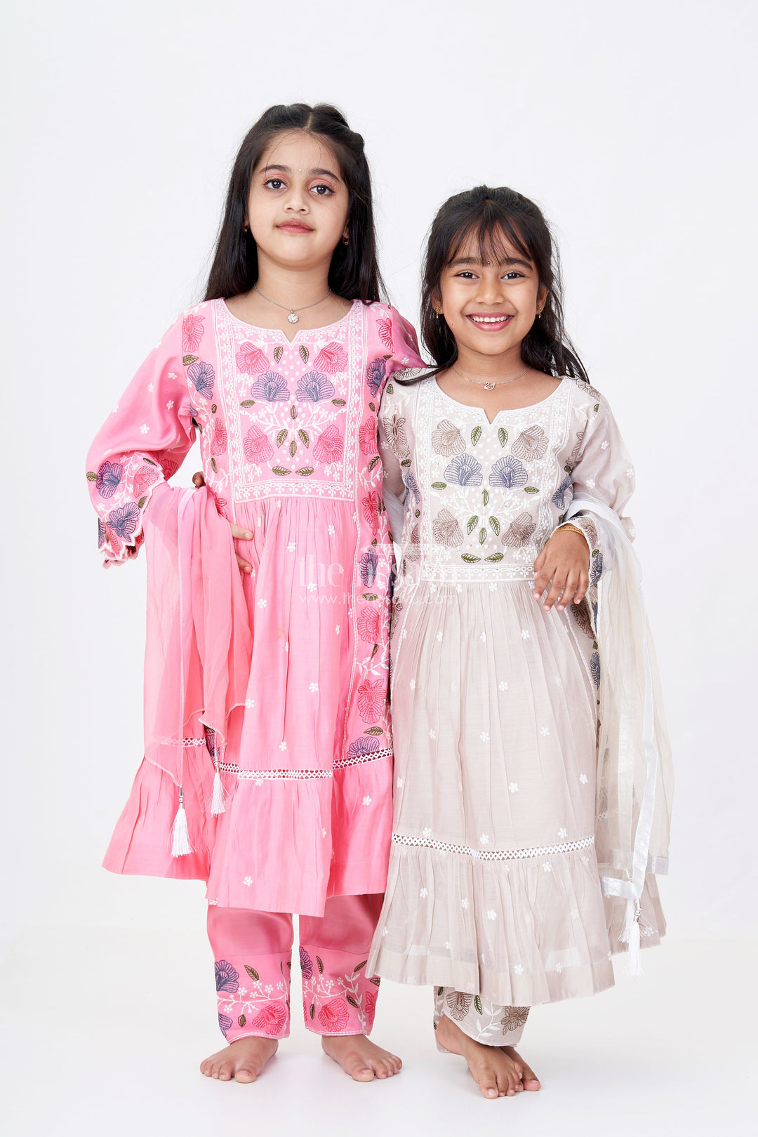The Nesavu Girls Churidar Sets Girls Churidar Plazo Set with Floral Embroidery and Flowy Dupatta for a Graceful Ethnic Look Nesavu Girls Churidar Plazo Set Floral Embroidery Ombre Dupatta | The Nesavu