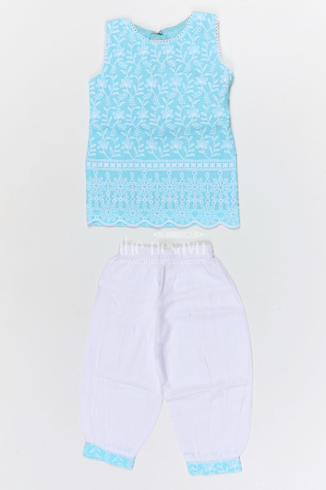 The Nesavu Girls Churidar Sets Girls Churidar Set for Festive Occasions and Family Gatherings Nesavu 16 (1Y) / Blue / Cotton GPS970A-16 Nesavu girls cotton churidar set with thread embroidery for festive wear