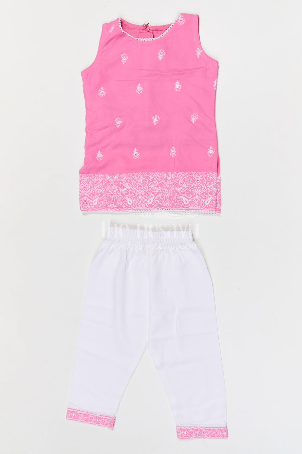 The Nesavu Girls Churidar Sets Girls Churidar Set for Festive Outings and Family Functions Nesavu 18 (2Y) / Pink / Cotton GPS990A-18 Nesavu girls cotton churidar set for festive outings and family functions with thread embroidery