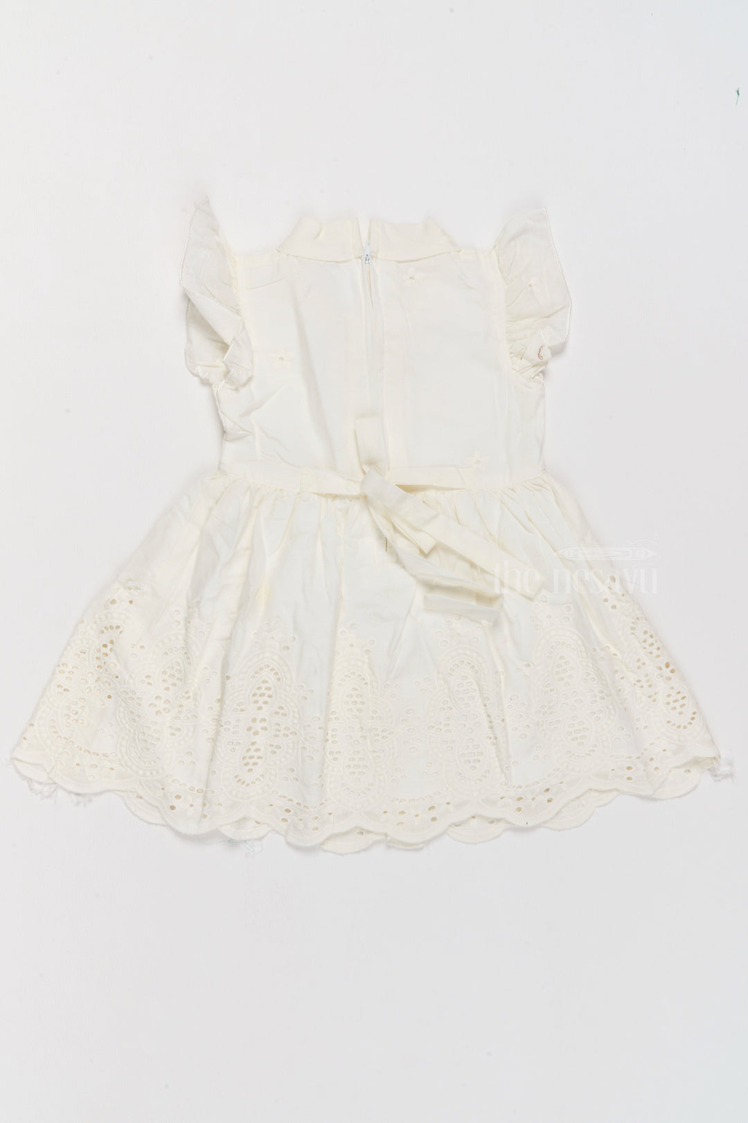 The Nesavu Girls Cotton Frock Girls Cinderella Fancy Cotton Dress with Bow and Eyelet Design Nesavu Girls Cinderella Fancy Cotton Dress Eyelet Embroidery Bow | The Nesavu