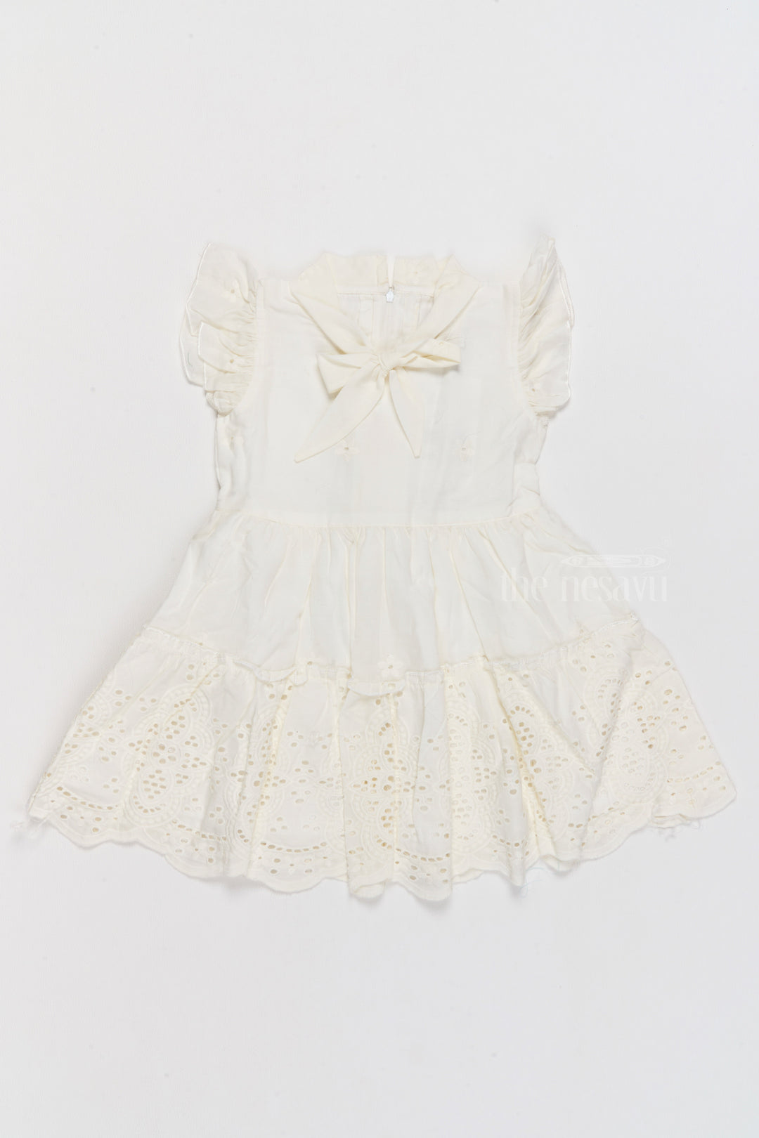 The Nesavu Girls Cotton Frock Girls Cinderella Fancy Cotton Dress with Bow and Eyelet Design Nesavu Girls Cinderella Fancy Cotton Dress Eyelet Embroidery Bow | The Nesavu