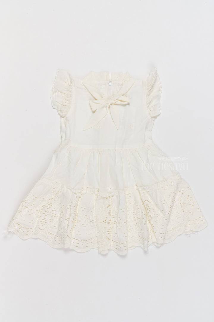 The Nesavu Girls Cotton Frock Girls Cinderella Fancy Cotton Dress with Bow and Eyelet Design Nesavu Girls Cinderella Fancy Cotton Dress Eyelet Embroidery Bow | The Nesavu