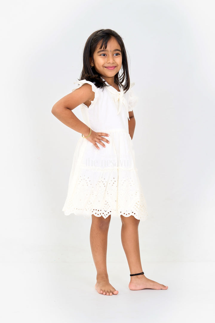 The Nesavu Girls Cotton Frock Girls Cinderella Fancy Cotton Dress with Bow and Eyelet Design Nesavu Nesavu Girls Cinderella Fancy Cotton Dress Eyelet Embroidery Bow