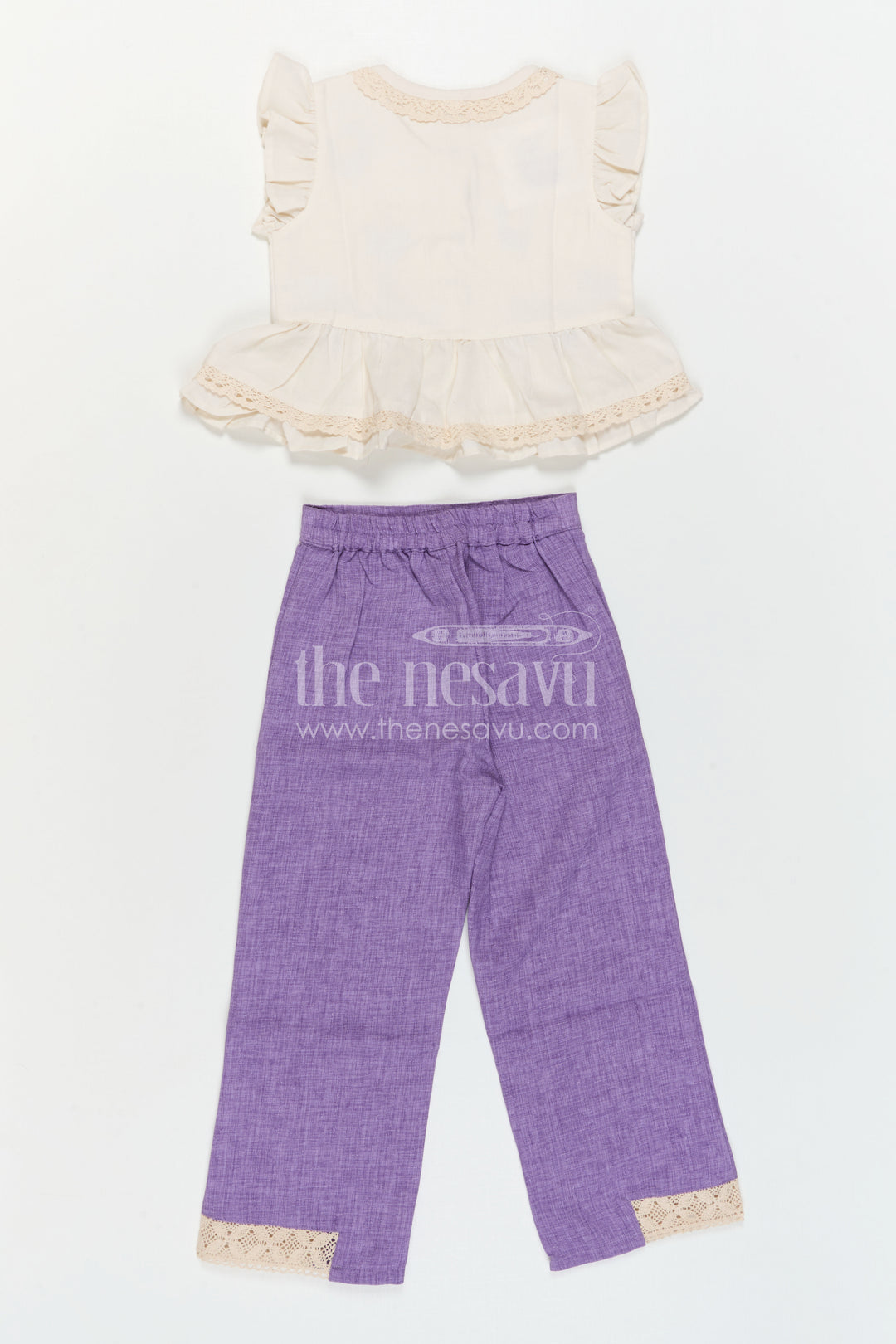 The Nesavu Girls Co-Ord Sets Girls Co Ord Outfit for Festive Occasions and Casual Wear Nesavu Nesavu Girls Cotton Blend Co Ord Outfit With Thread Embroidery For Festive Occasions And Daily Wear