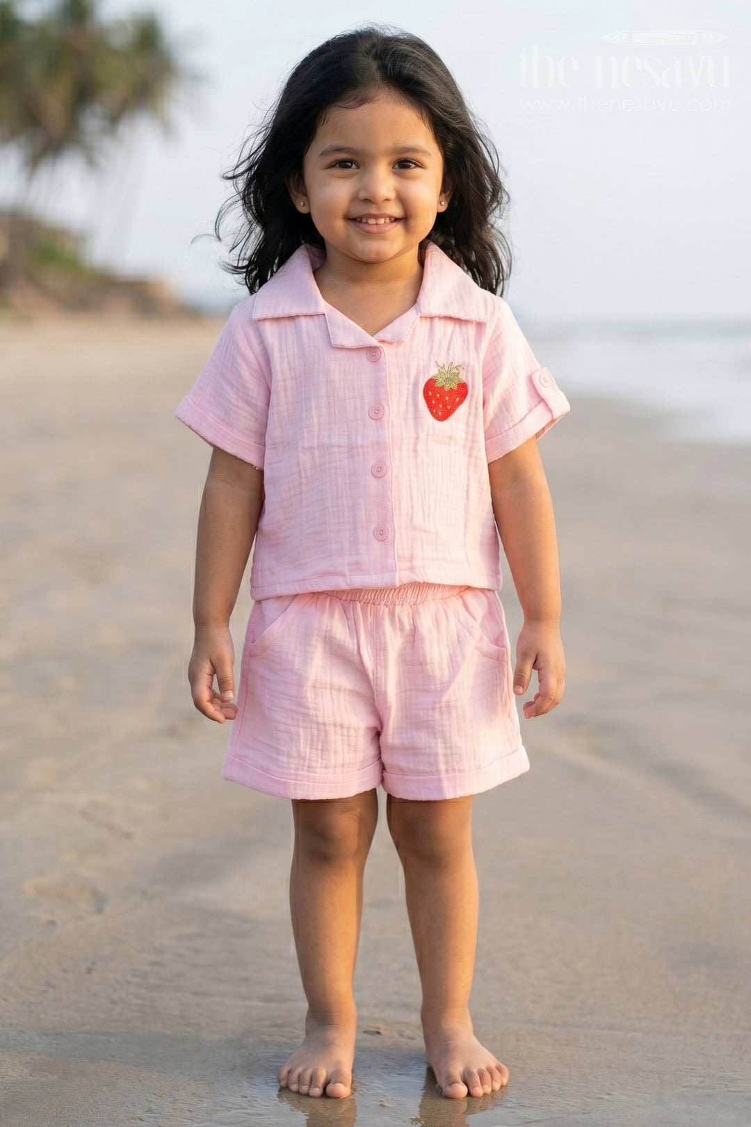 The Nesavu Girls Co-Ord Sets Girls Co Ord Set for Casual Wear and Daily Comfort Nesavu 16 (1Y) / Peach / Muslin Cotton GCS059B-16 Nesavu Girls Muslin Cotton Co Ord Set For Casual Wear Breathable Lightweight Summer Outfit