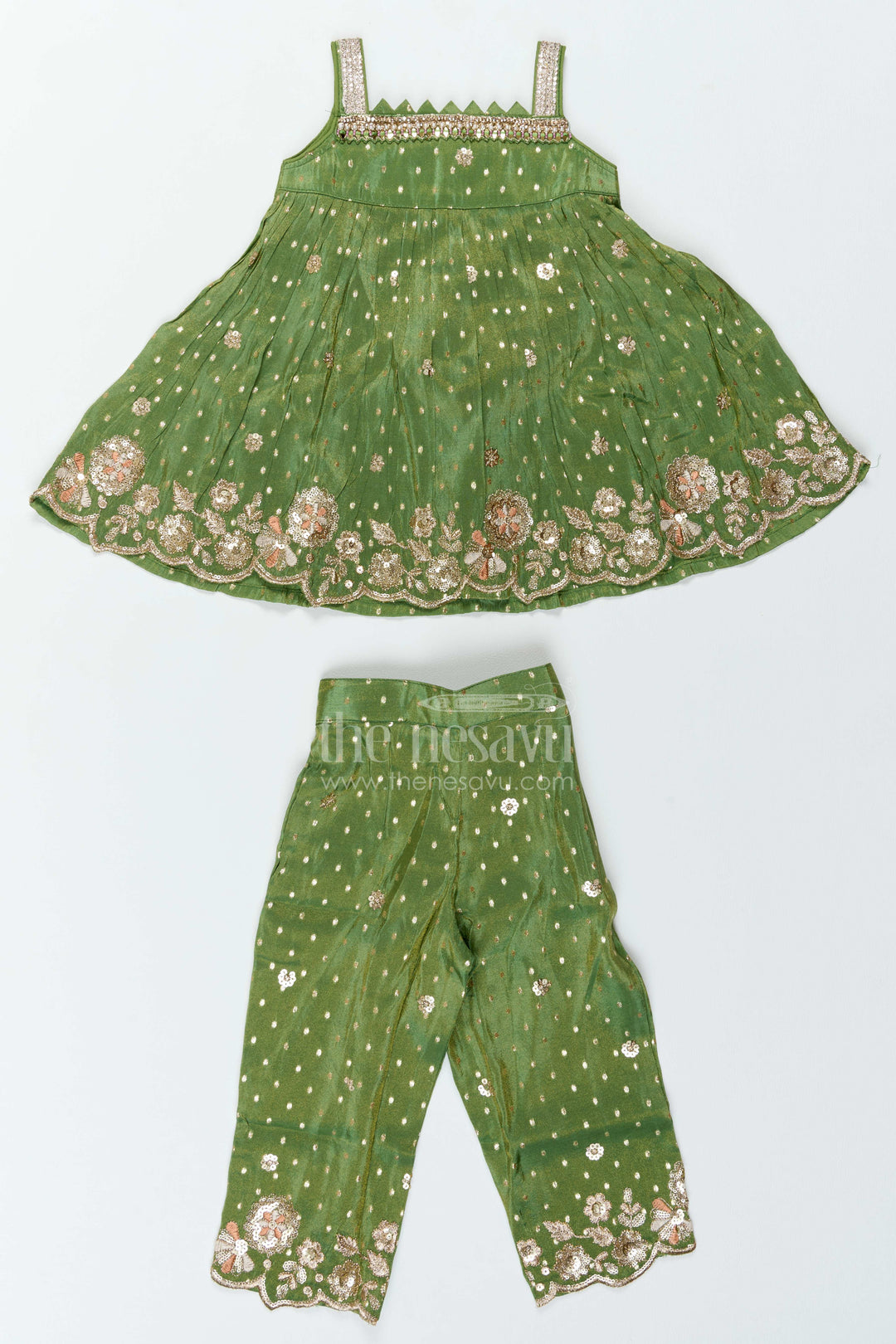 The Nesavu Girls Co-Ord Sets Girls Co Ord Set for Cultural Events and Festive Family Gatherings Nesavu 18 (2Y) / Green / Viscose GPS1128A-18 Nesavu Girls Viscose Co Ord Set For Cultural Events Festive Gatherings Birthdays And Family Functions