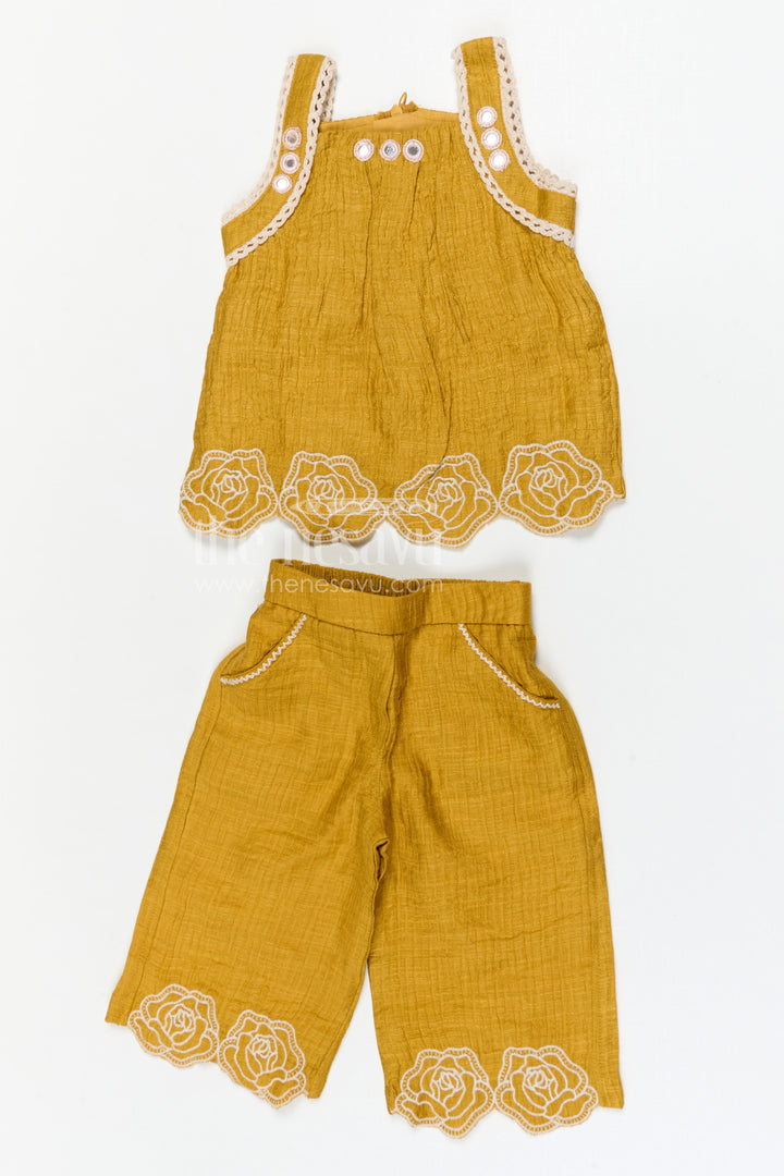 The Nesavu Girls Co-Ord Sets Girls Co Ord Set for Daily Wear and Comfortable Playtime Outfits Nesavu 18 (2Y) / Yellow / Rayon GCS037B-18 Nesavu girls co ord set for daily wear with rayon cotton fabric and thread embroidery comfortable kids outfit