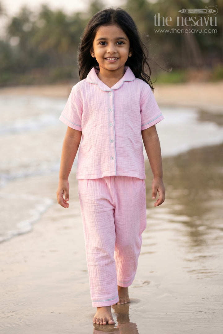 The Nesavu Girls Co-Ord Sets Girls Co Ord Set for Daily Wear and Playtime Nesavu 16 (1Y) / Purple / Muslin Cotton GCS060B-16 Nesavu Girls Muslin Cotton Co Ord Set With Pants For Daily Wear Breathable Casual Outfit