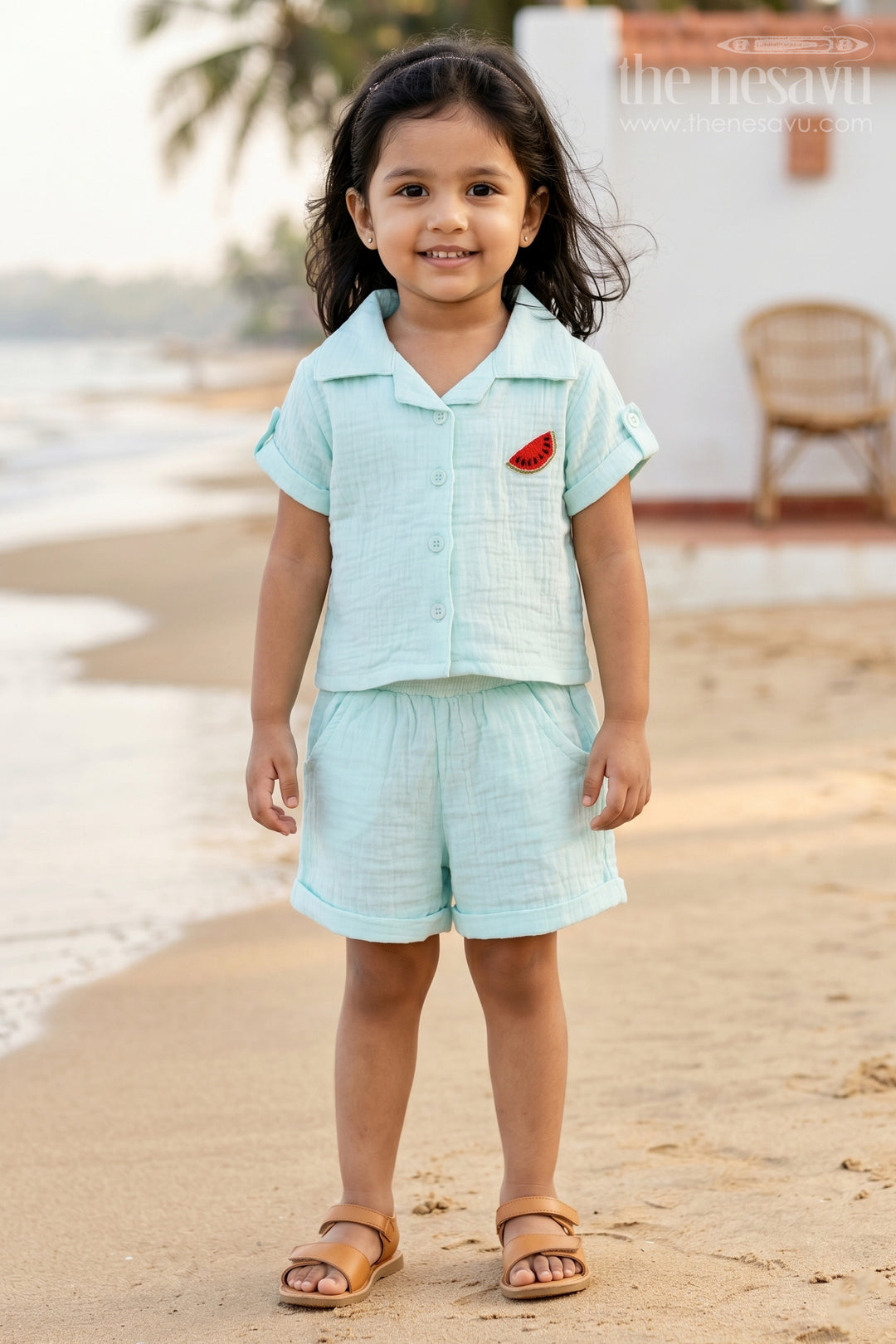 The Nesavu Girls Co-Ord Sets Girls Co Ord Set for Daily Wear and Summer Outings Nesavu 16 (1Y) / Green / Muslin Cotton GCS059A-16 Nesavu Girls Muslin Cotton Co Ord Set For Daily Wear Breathable Summer Outfit For Kids