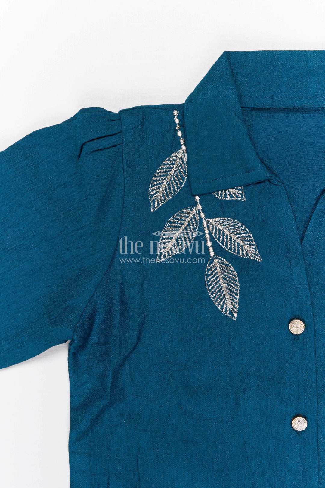 The Nesavu Girls Co-Ord Sets Girls Co Ord Set for Festive Occasions and Family Outings Nesavu Nesavu girls cotton co ord set with thread embroidery for festive wear