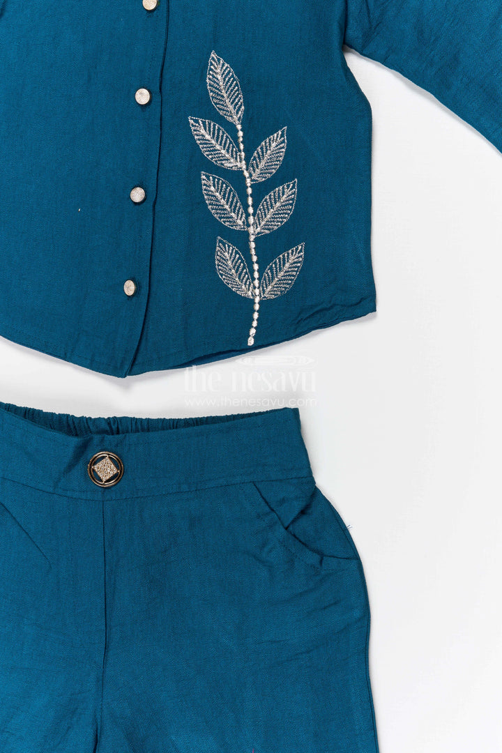 The Nesavu Girls Co-Ord Sets Girls Co Ord Set for Festive Occasions and Family Outings Nesavu Nesavu girls cotton co ord set with thread embroidery for festive wear