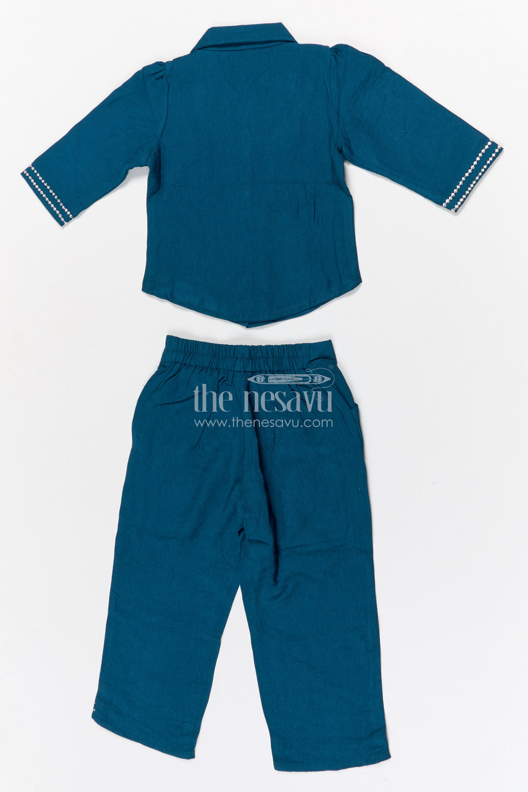 The Nesavu Girls Co-Ord Sets Girls Co Ord Set for Festive Occasions and Family Outings Nesavu Nesavu girls cotton co ord set with thread embroidery for festive wear