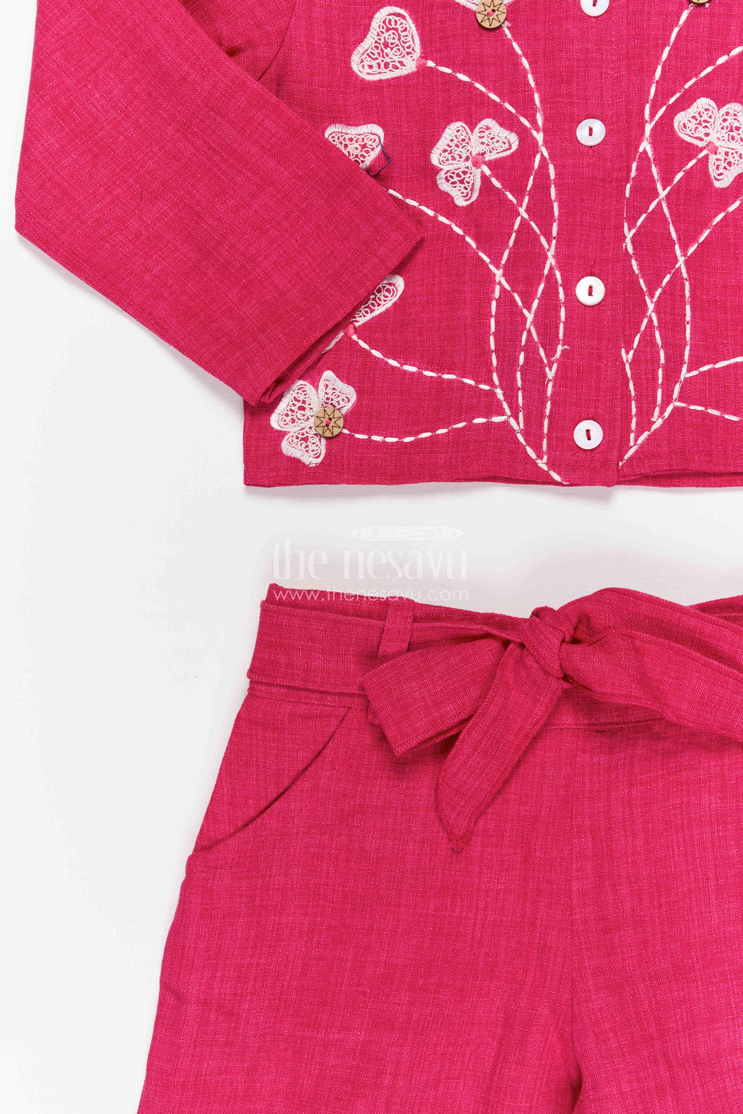 The Nesavu Girls Co-Ord Sets Girls Co Ord Set for Festive Outings and Family Gatherings Nesavu Nesavu girls cotton co ord set with thread embroidery for festive wear