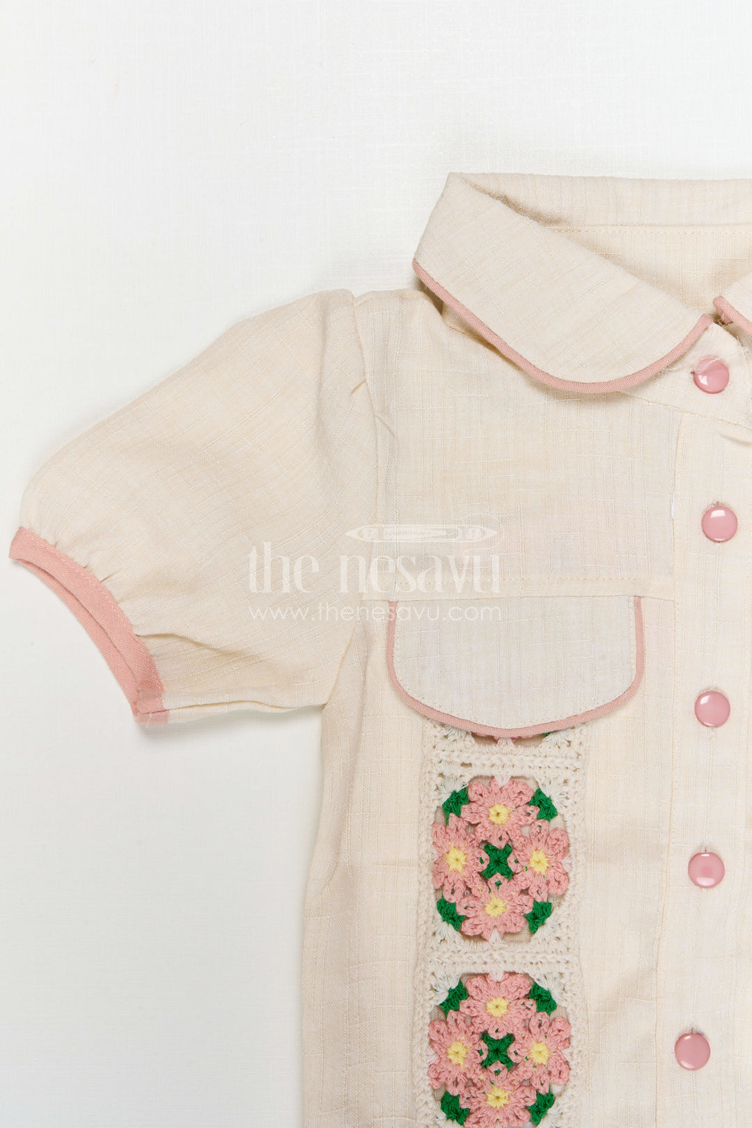 The Nesavu Girls Co-Ord Sets Girls Co Ord Set for Festive Wear and Family Gatherings Nesavu Nesavu Girls Cotton Co Ord Set With Crochet Embroidery For Festive Wear And Stylish Outings