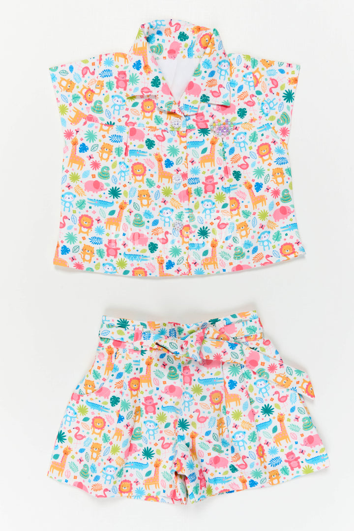 The Nesavu Girls Casual Set Girls Co Ord Set for Playdates and Fun Summer Outings Nesavu Nesavu Girls Cotton Co Ord Set For Playdates And Summer Outings With Animal Digital Print Casual Wear
