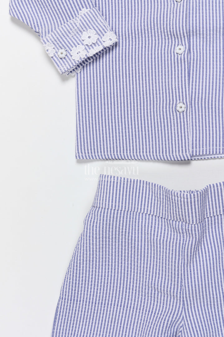 The Nesavu Girls Co-Ord Sets Girls Co-Ord Set for School Events and Festive Dressing Nesavu Nesavu girls cotton co-ord set striped design school events festive wear