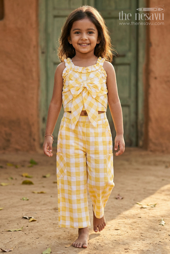 The Nesavu Girls Co-Ord Sets Girls Co Ord Set for Summer Outings and Casual Date Nesavu 16 (1Y) / Yellow / Rayon GCS038C-16 Nesavu girls co ord set for summer outings with rayon cotton stripe design breathable lightweight kids wear