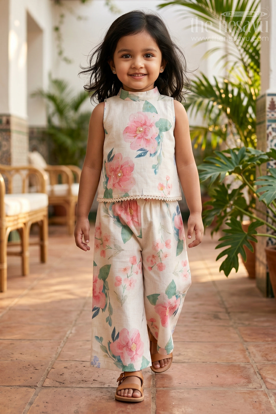 The Nesavu Girls Co-Ord Sets Girls Co Ord Set for Summer Outings and Daily Wear Comfort Nesavu 18 (2Y) / Half white / Cotton GCS053A-18 Nesavu Girls Cotton Co Ord Set For Summer Outings And Daily Wear With Digital Print Comfortable Outfit