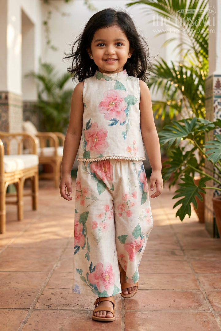 The Nesavu Girls Co-Ord Sets Girls Co Ord Set for Summer Outings and Daily Wear Comfort Nesavu 18 (2Y) / Half white / Cotton GCS053A-18 Nesavu Girls Cotton Co Ord Set For Summer Outings And Daily Wear With Digital Print Comfortable Outfit