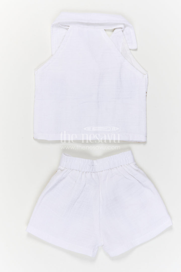 The Nesavu Girls Co-Ord Sets Girls Co Ord Set for Summer Outings and Vacation Wear Nesavu Nesavu Girls Co Ord Set For Summer Outings And Vacations With Muslin Cotton And Palm Embroidery Design