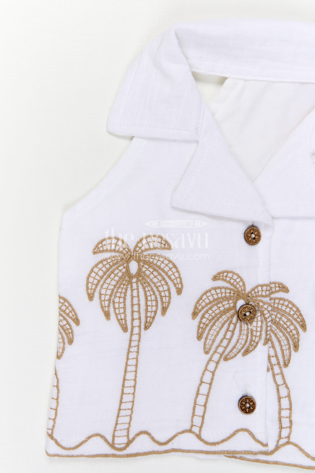 The Nesavu Girls Co-Ord Sets Girls Co Ord Set for Summer Outings and Vacation Wear Nesavu Nesavu Girls Co Ord Set For Summer Outings And Vacations With Muslin Cotton And Palm Embroidery Design