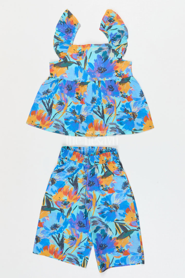 The Nesavu Girls Co-Ord Sets Girls Co-ord Set for Vacations and Casual Day Outs Nesavu 16 (1Y) / Blue GPS709B-16 Nesavu girls cotton co-ord set with digital print for vacation and summer day wear