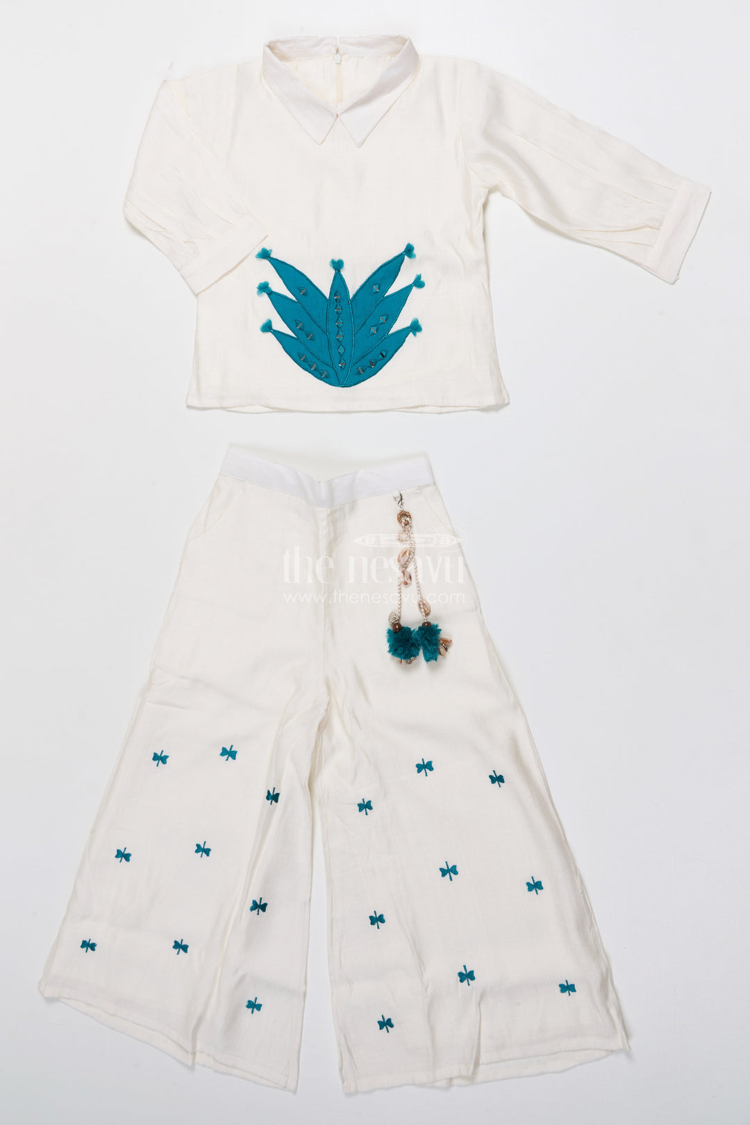 The Nesavu Girls Co-Ord Sets Girls Co-Ord Set with Applique Embroidery for Ethnic Days and Festive Events Nesavu Nesavu girls co-ord set embroidery applique perfect festive wear school ethnic day