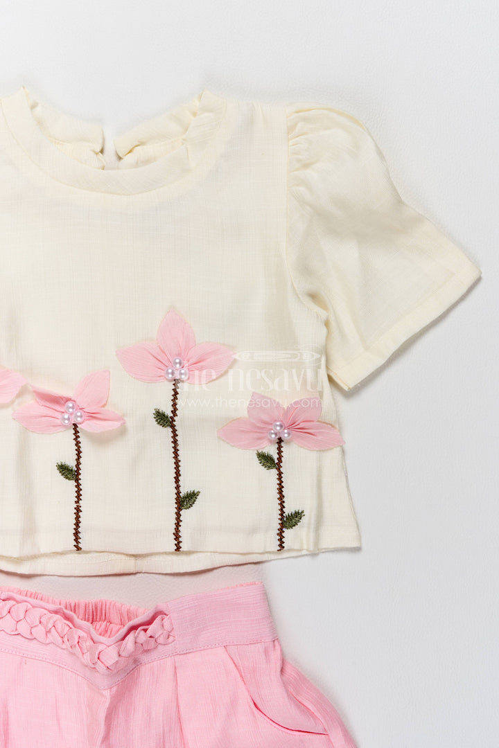 The Nesavu Girls Casual Set Girls Co Ord Set with Floral Detailing for Family Functions Nesavu Nesavu Girls Co Ord Set In Pink With Floral Detailing For Celebrations