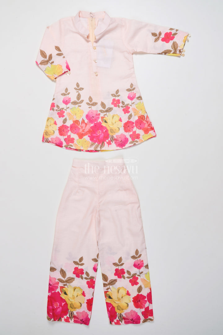 The Nesavu Girls Co-Ord Sets Girls Co-Ord Set with Floral Digital Print A Comfy Festive Pick for All Occasions Nesavu 24 (5Y) / Cream GPS671A-24 Nesavu girls floral co-ord set digital print ethnic casual fusion wear festive days