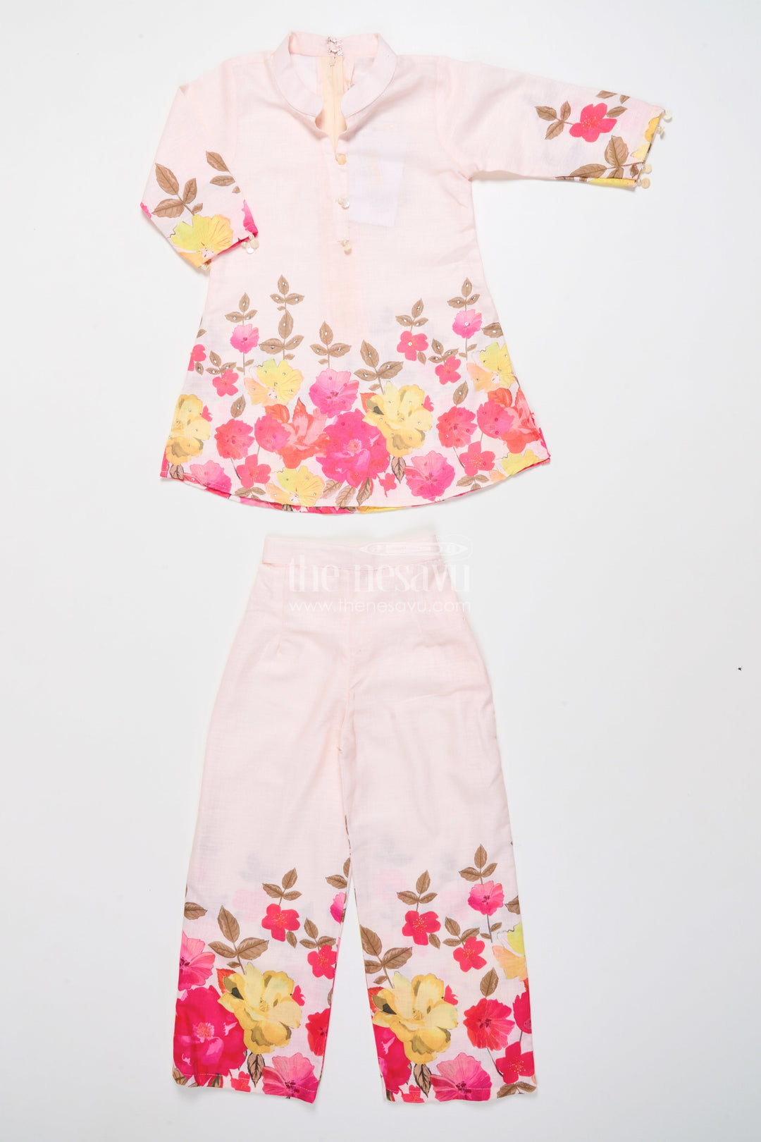 The Nesavu Girls Co-Ord Sets Girls Co-Ord Set with Floral Digital Print A Comfy Festive Pick for All Occasions Nesavu Nesavu girls floral co-ord set digital print ethnic casual fusion wear festive days