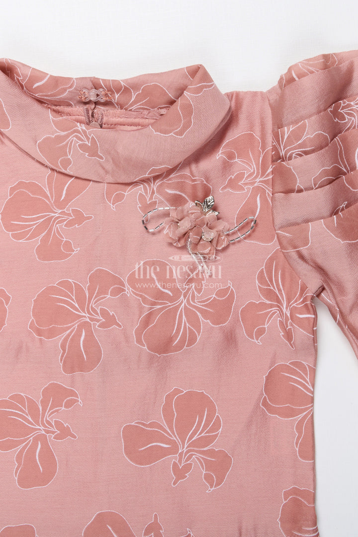 The Nesavu Girls Co-Ord Sets Girls Co-Ord Set with Floral Print for Birthdays and Festive Events Nesavu Nesavu girls floral co-ord set puff sleeve top wide-leg pants festive birthdays