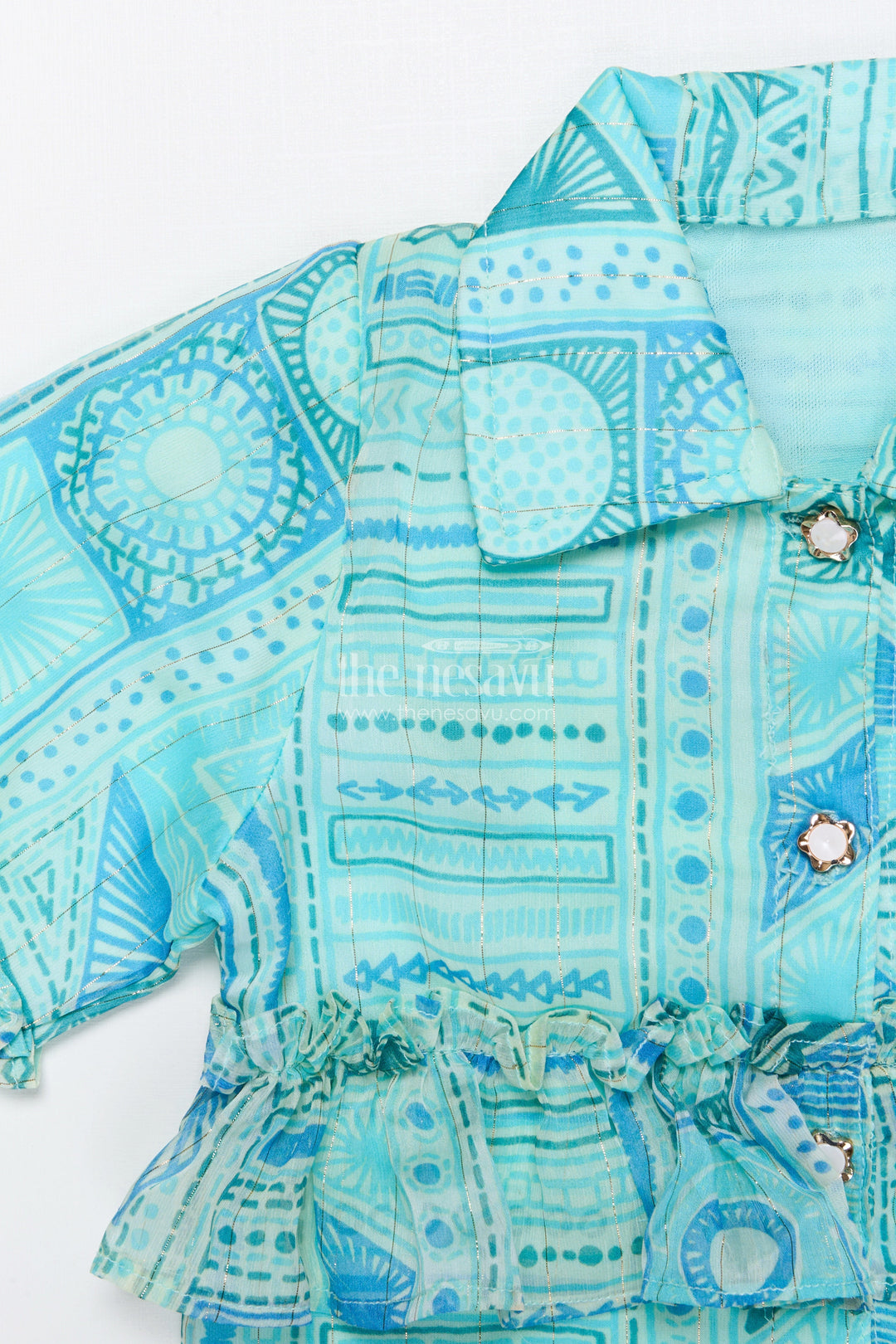 The Nesavu Girls Co-Ord Sets Girls Co-Ord Set with Puff Sleeves for Festive Parties and Photoshoots Nesavu Nesavu girls co-ord set printed ruffle top pants festive photoshoots parties