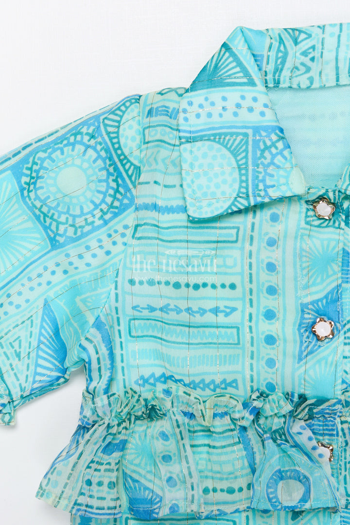 The Nesavu Girls Co-Ord Sets Girls Co-Ord Set with Puff Sleeves for Festive Parties and Photoshoots Nesavu Nesavu girls co-ord set printed ruffle top pants festive photoshoots parties