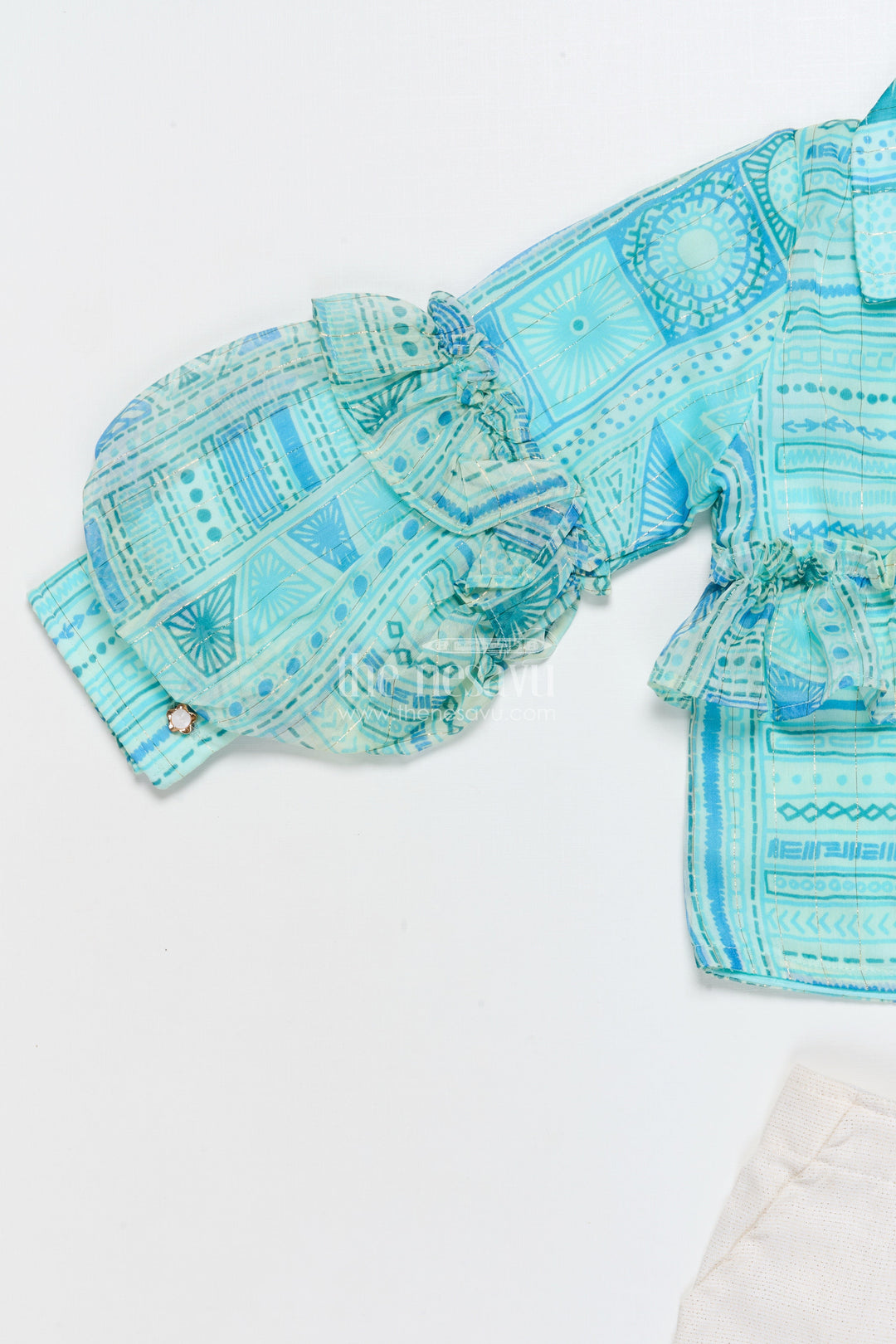 The Nesavu Girls Co-Ord Sets Girls Co-Ord Set with Puff Sleeves for Festive Parties and Photoshoots Nesavu Nesavu girls co-ord set printed ruffle top pants festive photoshoots parties