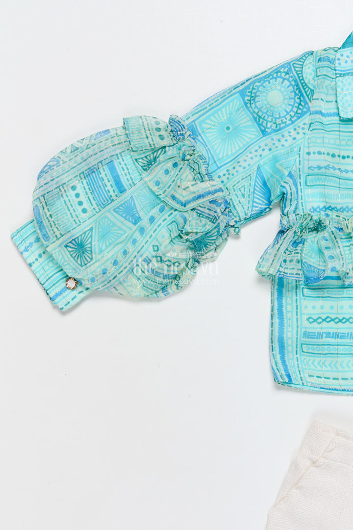 The Nesavu Girls Co-Ord Sets Girls Co-Ord Set with Puff Sleeves for Festive Parties and Photoshoots Nesavu Nesavu girls co-ord set printed ruffle top pants festive photoshoots parties