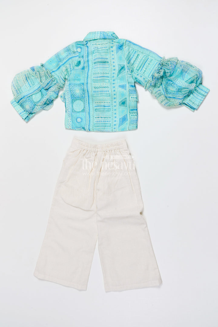 The Nesavu Girls Co-Ord Sets Girls Co-Ord Set with Puff Sleeves for Festive Parties and Photoshoots Nesavu Nesavu girls co-ord set printed ruffle top pants festive photoshoots parties
