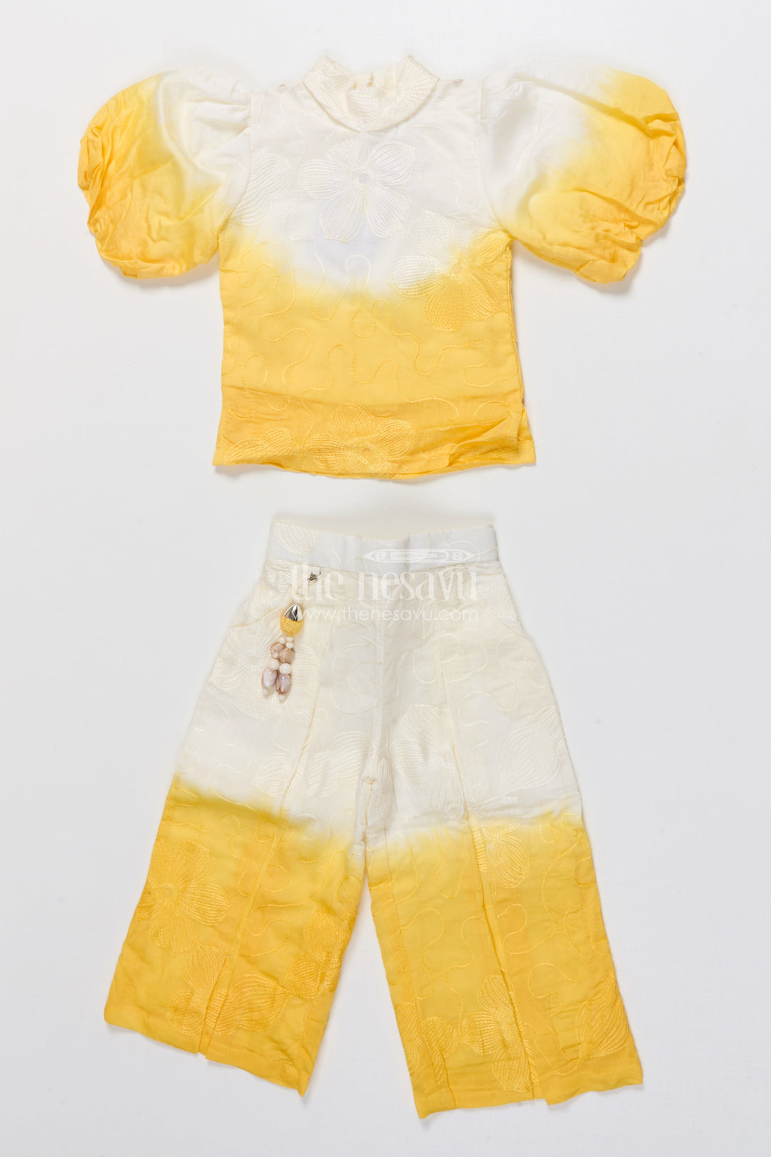 The Nesavu Girls Co-Ord Sets Girls Co-Ord Set with Tie Dye for Festive and Casual Celebrations Nesavu 18 (2Y) / Yellow GPS724A-18 Nesavu girls cotton co-ord set tie dye ethnic day festive celebrations
