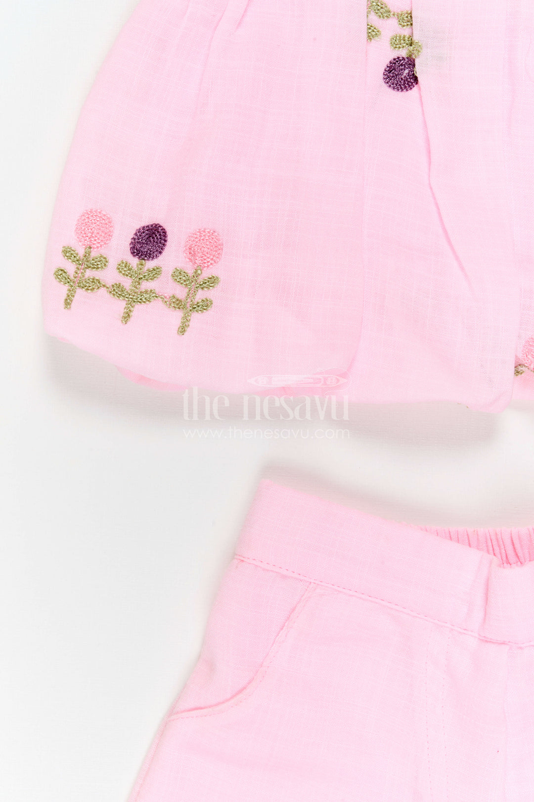 The Nesavu Girls Co-Ord Sets Girls Co Ord Sets for Casual Outings and Daily Wear Nesavu Nesavu Girls Co Ord Set For Casual Wear Blend Cotton With Thread Embroidery Matching Outfit