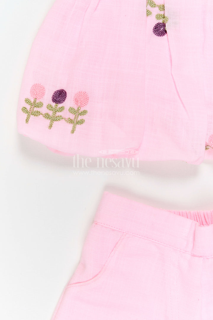 The Nesavu Girls Co-Ord Sets Girls Co Ord Sets for Casual Outings and Daily Wear Nesavu Nesavu Girls Co Ord Set For Casual Wear Blend Cotton With Thread Embroidery Matching Outfit