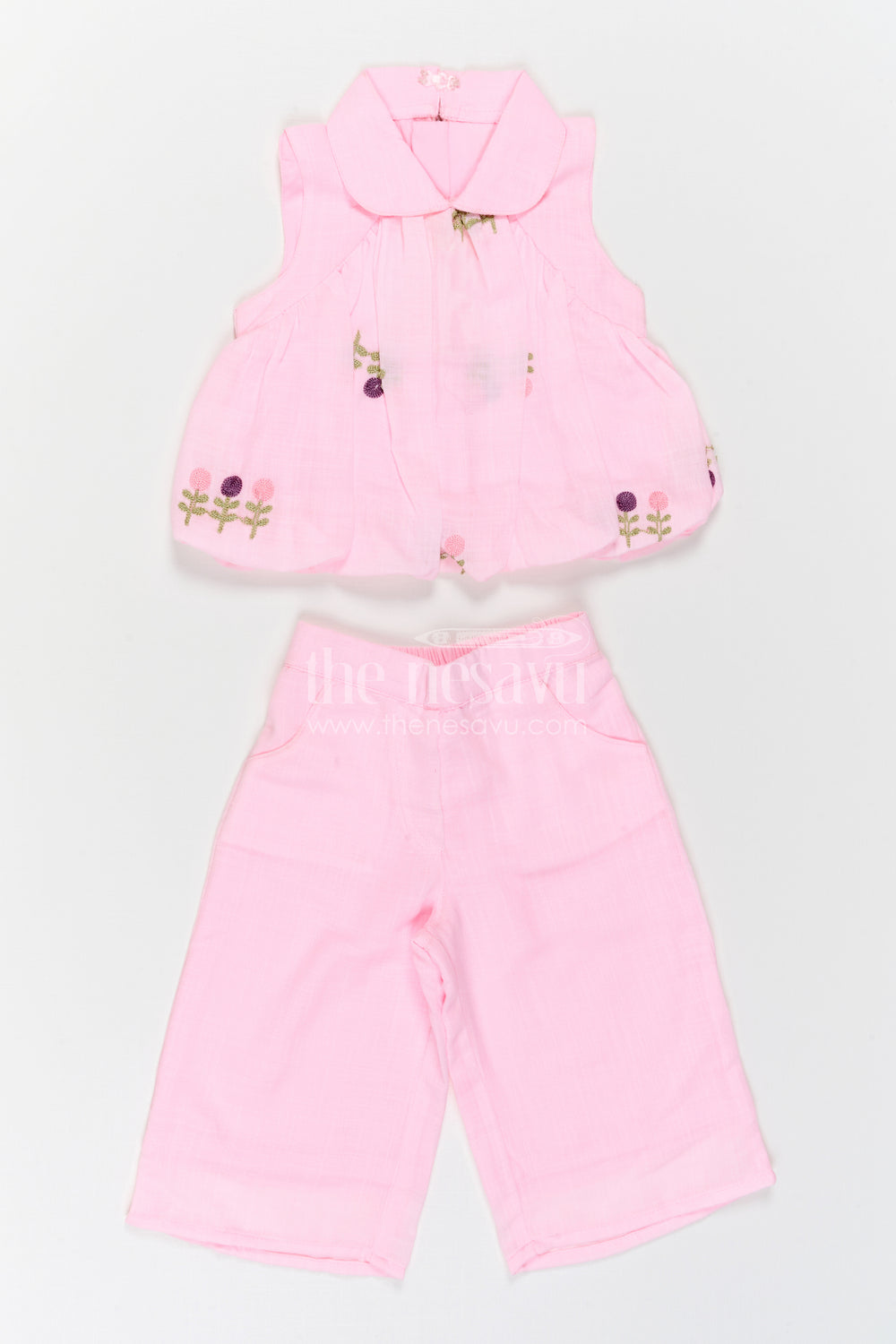 The Nesavu Girls Co-Ord Sets Girls Co Ord Sets for Casual Outings and Daily Wear Nesavu Nesavu Girls Co Ord Set For Casual Wear Blend Cotton With Thread Embroidery Matching Outfit